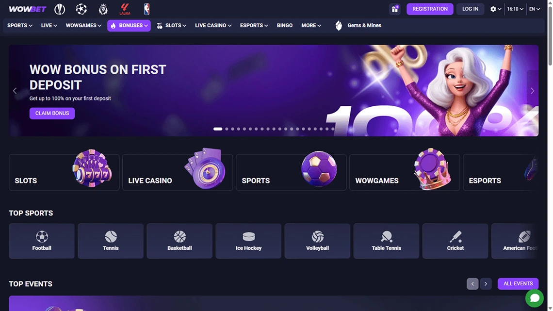 Interface da WOWBet que os parceiros promovem